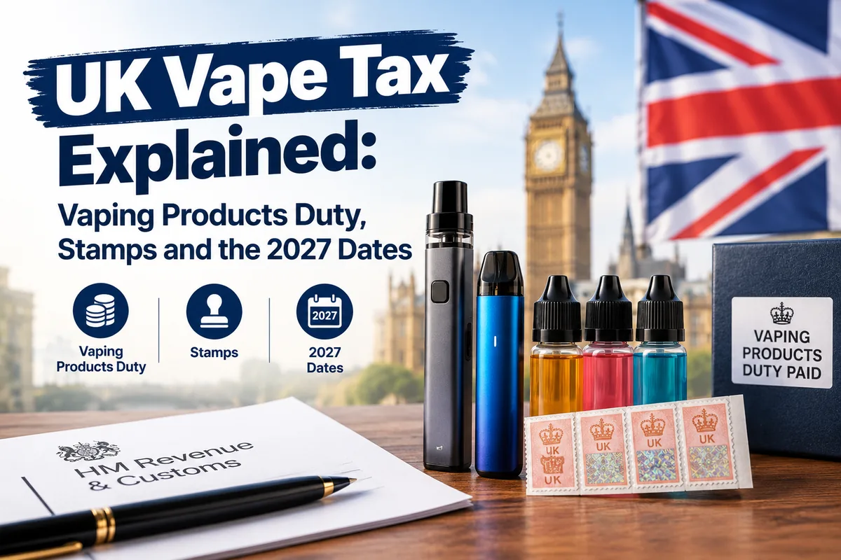 UK vape tax explained with vaping products duty stamps and HMRC documents